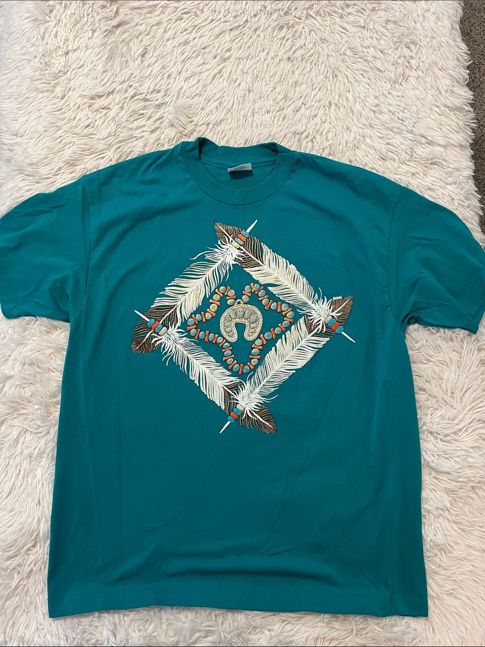 Vtg 90s Single Stitch T shirt Arizona Native American Beads Feathers X Large